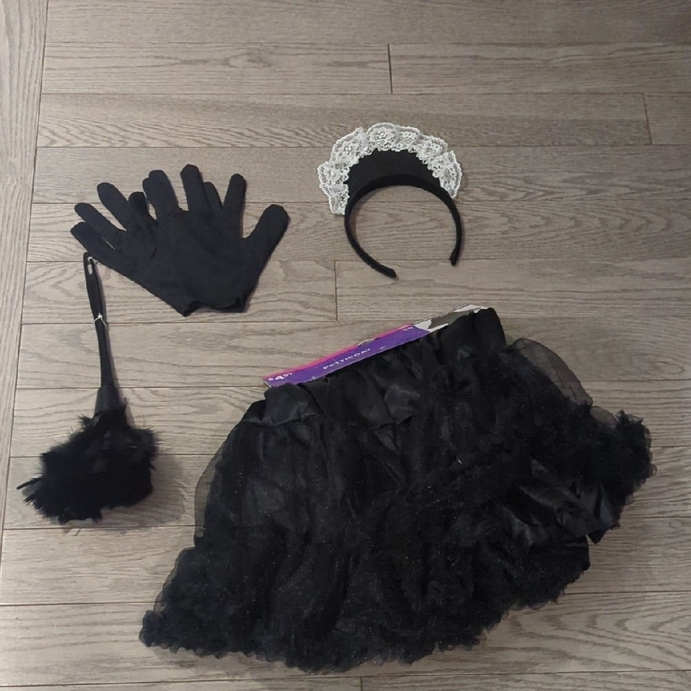 Girls 4 Piece Black French Maid Costume Set - NWT Size 8-10